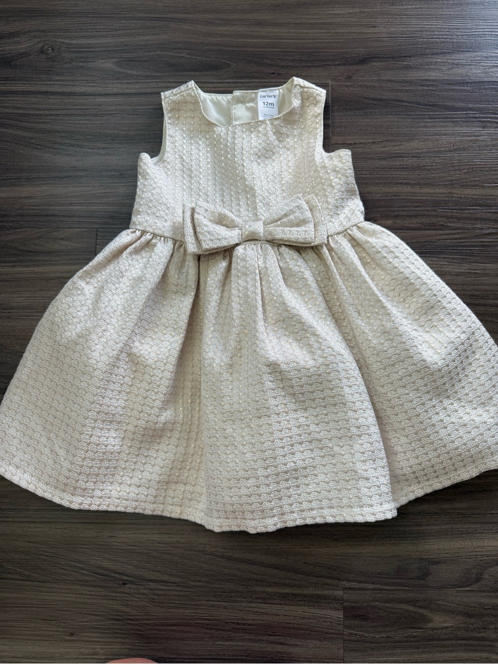 Carter's Gold Textured Bow Fit & Flare Holiday Dress Size 12 months